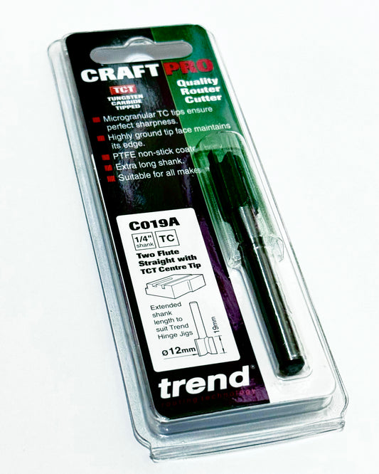 Trend 12mm x 19mm extra long TCT cutter works with all pro jigs (1/4” shank)